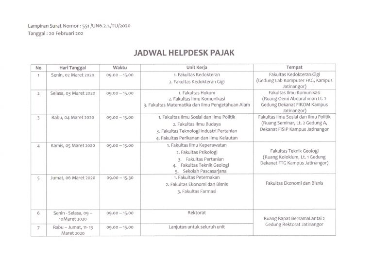 Jadwal Helpdesk Pajak - Universitas Padjadjaran